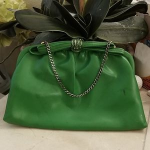 Vintage 1960 green purse short chain with bow